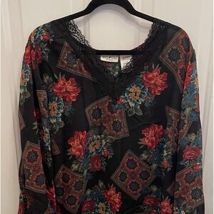 White Stag Black Sheer Floral Asymmetrical Tunic Top Dark Whimsigoth Lace